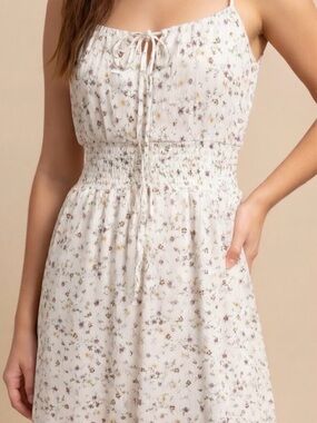 La Hearts Cream Floral Midi Dress with Smocked Waist
